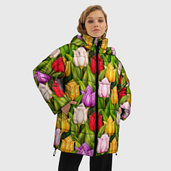 Куртка зимняя женская Объемные разноцветные тюльпаны, цвет: 3D-светло-серый — фото 2