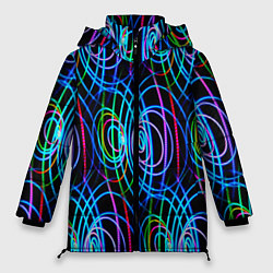 Куртка зимняя женская Неоновые завитки, цвет: 3D-светло-серый