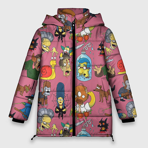 Женская зимняя куртка Персонажи Симпсонов - horror pattern / 3D-Светло-серый – фото 1