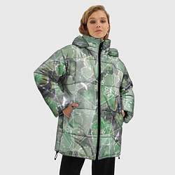 Куртка зимняя женская Зеленые цветы на сером мраморном фоне, цвет: 3D-светло-серый — фото 2