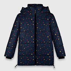 Куртка зимняя женская Золотые, красные, синие звезды на темно синем, цвет: 3D-черный