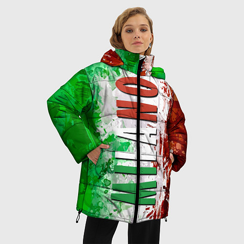 Женская зимняя куртка Флаг Италии - кляксы / 3D-Красный – фото 3