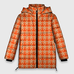 Женская зимняя куртка Цветочки на оранжевом фоне
