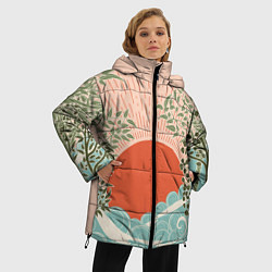 Куртка зимняя женская Бурные волны на закате, цвет: 3D-красный — фото 2