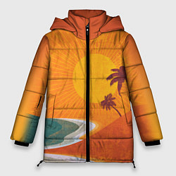 Куртка зимняя женская Закат на побережье минимализм, цвет: 3D-светло-серый
