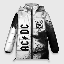 Куртка зимняя женская AC DC и рок символ на светлом фоне, цвет: 3D-черный