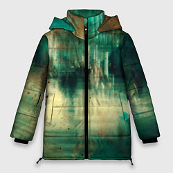 Куртка зимняя женская Абстрактные зелёные краски и силуэты людей, цвет: 3D-светло-серый