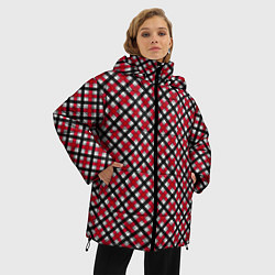 Куртка зимняя женская Красно-черный клетчатый узор шотландка, цвет: 3D-красный — фото 2