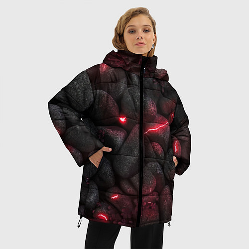 Женская зимняя куртка Камни с разломами неон / 3D-Черный – фото 3