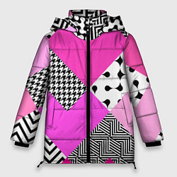 Куртка зимняя женская Розовые стрелки и паттерн, цвет: 3D-светло-серый