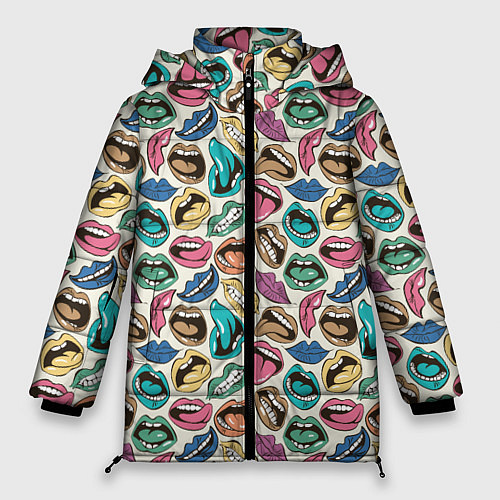 Женская зимняя куртка Губы разноцветные поп арт / 3D-Светло-серый – фото 1