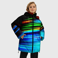 Куртка зимняя женская Абстрактные неоновые полосы, цвет: 3D-черный — фото 2