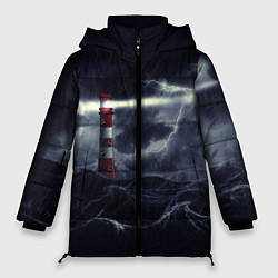 Куртка зимняя женская Маяк и штормовое море в ночи, цвет: 3D-светло-серый