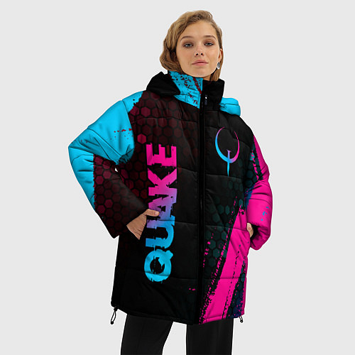Женская зимняя куртка Quake - neon gradient: надпись, символ / 3D-Черный – фото 3