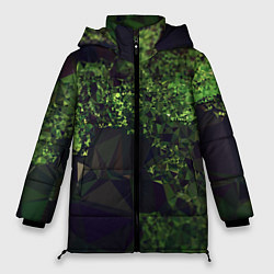 Куртка зимняя женская Полигональные фоны зеленые, цвет: 3D-светло-серый