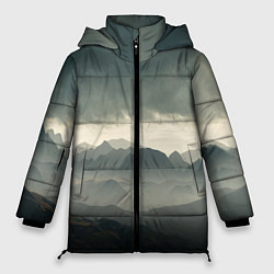 Куртка зимняя женская Пасмурная погода в горах Пейзаж, цвет: 3D-черный