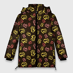 Куртка зимняя женская Отпечатки рук разноцветные, цвет: 3D-красный