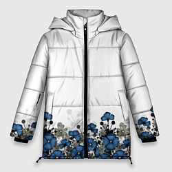 Куртка зимняя женская Синий цветочный узор -кайма, цвет: 3D-светло-серый