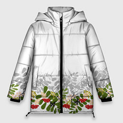 Женская зимняя куртка Веточки красной рябины с бабочками