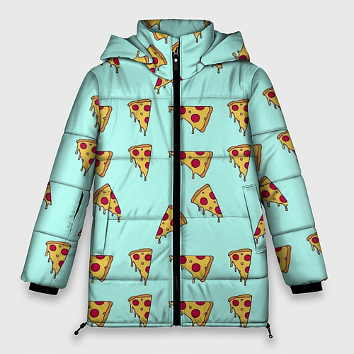 Женская зимняя куртка Куски пиццы на голубом фоне / 3D-Светло-серый – фото 1