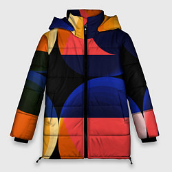 Куртка зимняя женская Абстрактные круги и полупрозрачные фигуры, цвет: 3D-светло-серый