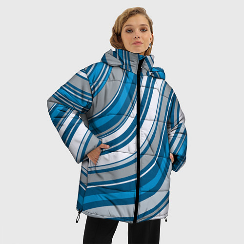 Женская зимняя куртка Волнистые полосы - текстура / 3D-Черный – фото 3