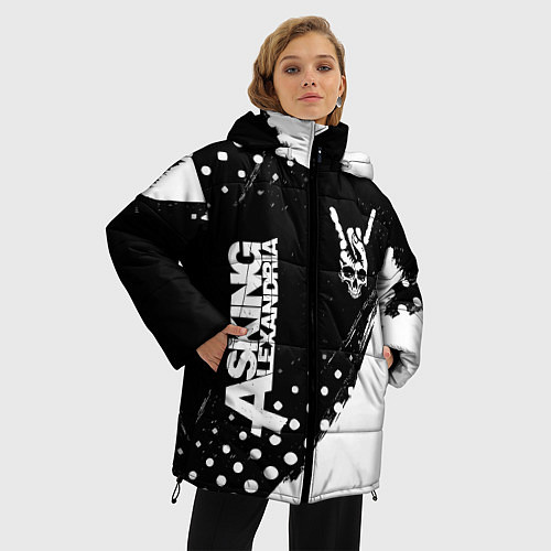 Женская зимняя куртка Asking Alexandria и рок символ на темном фоне / 3D-Черный – фото 3