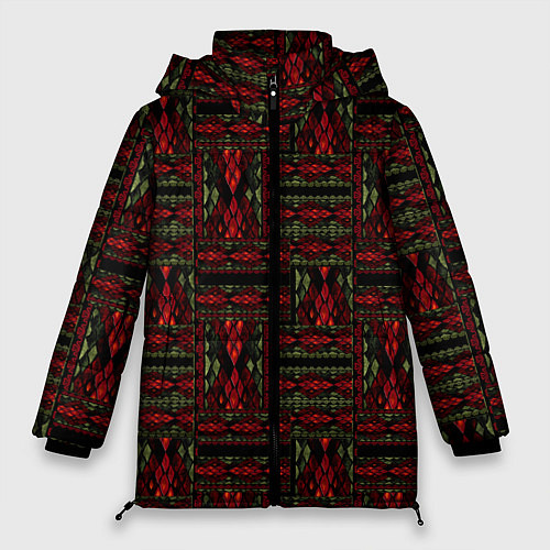 Женская зимняя куртка Красно зеленый лоскутный узор змеиной кожи имитаци / 3D-Красный – фото 1