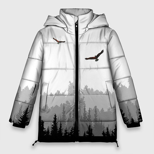 Женская зимняя куртка Птицы над лесом / 3D-Светло-серый – фото 1