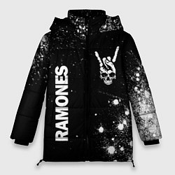 Куртка зимняя женская Ramones и рок символ на темном фоне, цвет: 3D-черный