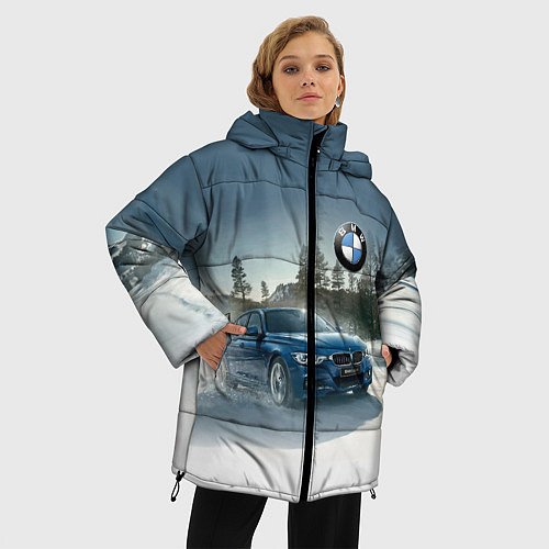 Женская зимняя куртка Крутая бэха мчится по лесной дороге / 3D-Черный – фото 3