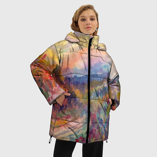 Женская зимняя куртка Осенний пейзаж акварель / 3D-Черный – фото 3