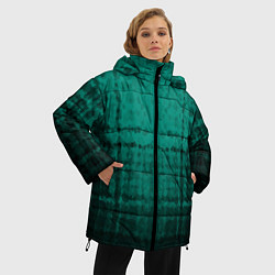 Куртка зимняя женская Мозаичный узор в черно -зеленых тонах, цвет: 3D-светло-серый — фото 2