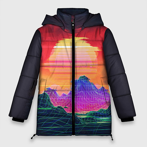 Женская зимняя куртка Синтвейв неоновые горы на закате / 3D-Красный – фото 1