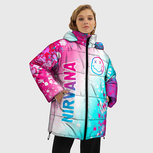 Женская зимняя куртка Nirvana neon gradient style: надпись, символ / 3D-Черный – фото 3