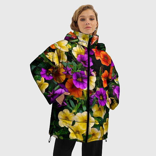 Женская зимняя куртка Разноцветная петуния / 3D-Черный – фото 3