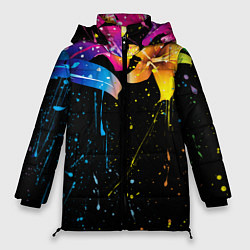 Куртка зимняя женская Цветные лилии, цвет: 3D-черный