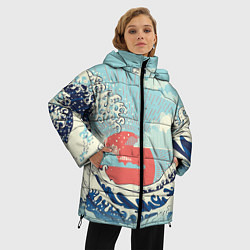 Куртка зимняя женская Морской пейзаж с большими волнами на закате, цвет: 3D-красный — фото 2