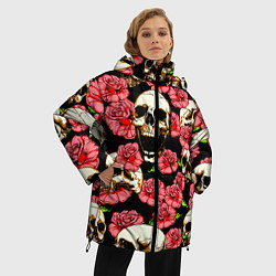 Куртка зимняя женская Черепа и розы, цвет: 3D-черный — фото 2