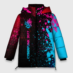 Куртка зимняя женская Cyberpunk 2077 - neon gradient: по-вертикали, цвет: 3D-черный