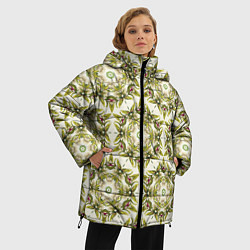 Куртка зимняя женская Цветы абстрактные зелёные, цвет: 3D-красный — фото 2
