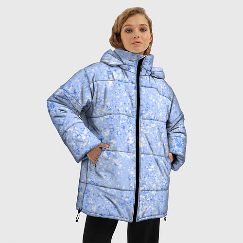Женская зимняя куртка Абстракция Голубой текстура Зима / 3D-Черный – фото 3