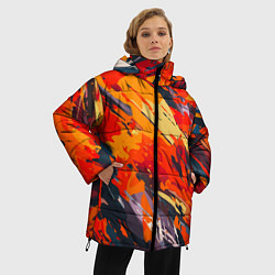 Куртка зимняя женская Оранжевые кляксы, цвет: 3D-черный — фото 2