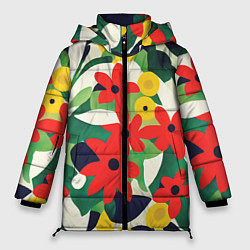 Куртка зимняя женская Цветочный яркий паттерн, цвет: 3D-красный