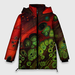Куртка зимняя женская Абстрактные красный песок и зелёные камни, цвет: 3D-красный