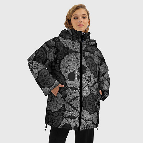 Женская зимняя куртка Абстрактные черепа пейсли / 3D-Черный – фото 3
