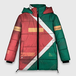 Куртка зимняя женская Абстрактная красная и зелёная поверхность с линиям, цвет: 3D-красный