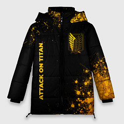 Куртка зимняя женская Attack on Titan - gold gradient: надпись, символ, цвет: 3D-черный