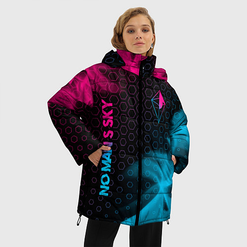 Женская зимняя куртка No Mans Sky - neon gradient: надпись, символ / 3D-Черный – фото 3