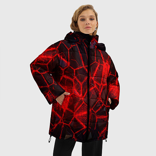 Женская зимняя куртка Кристаллы в красных нитях / 3D-Черный – фото 3